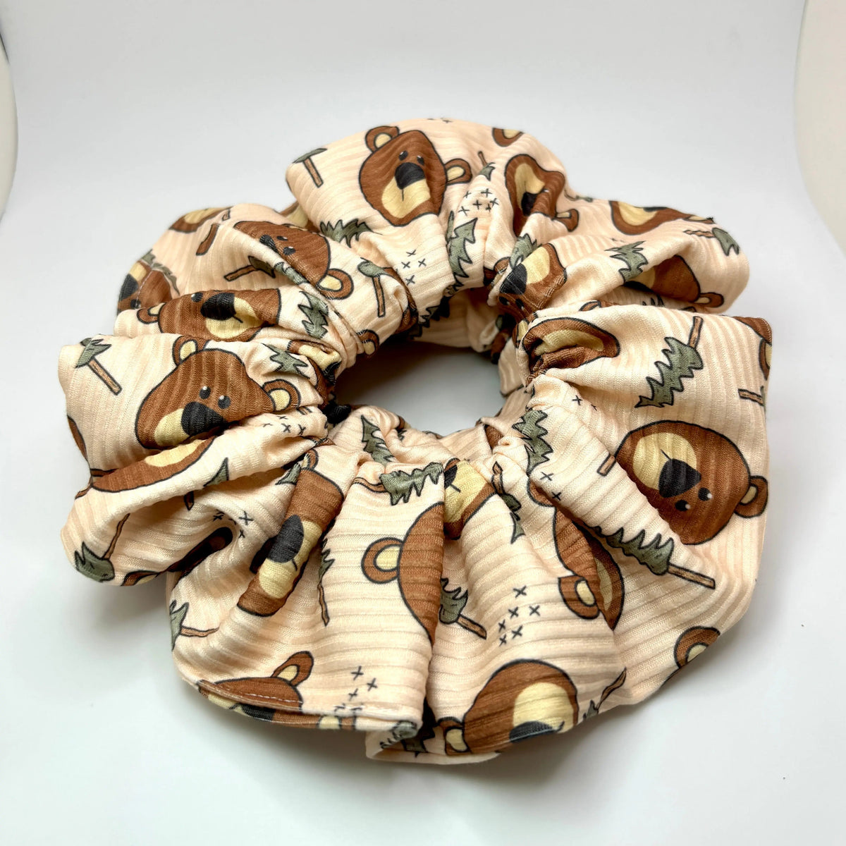 Bear and Pine Tree Ribbed Scrunchie