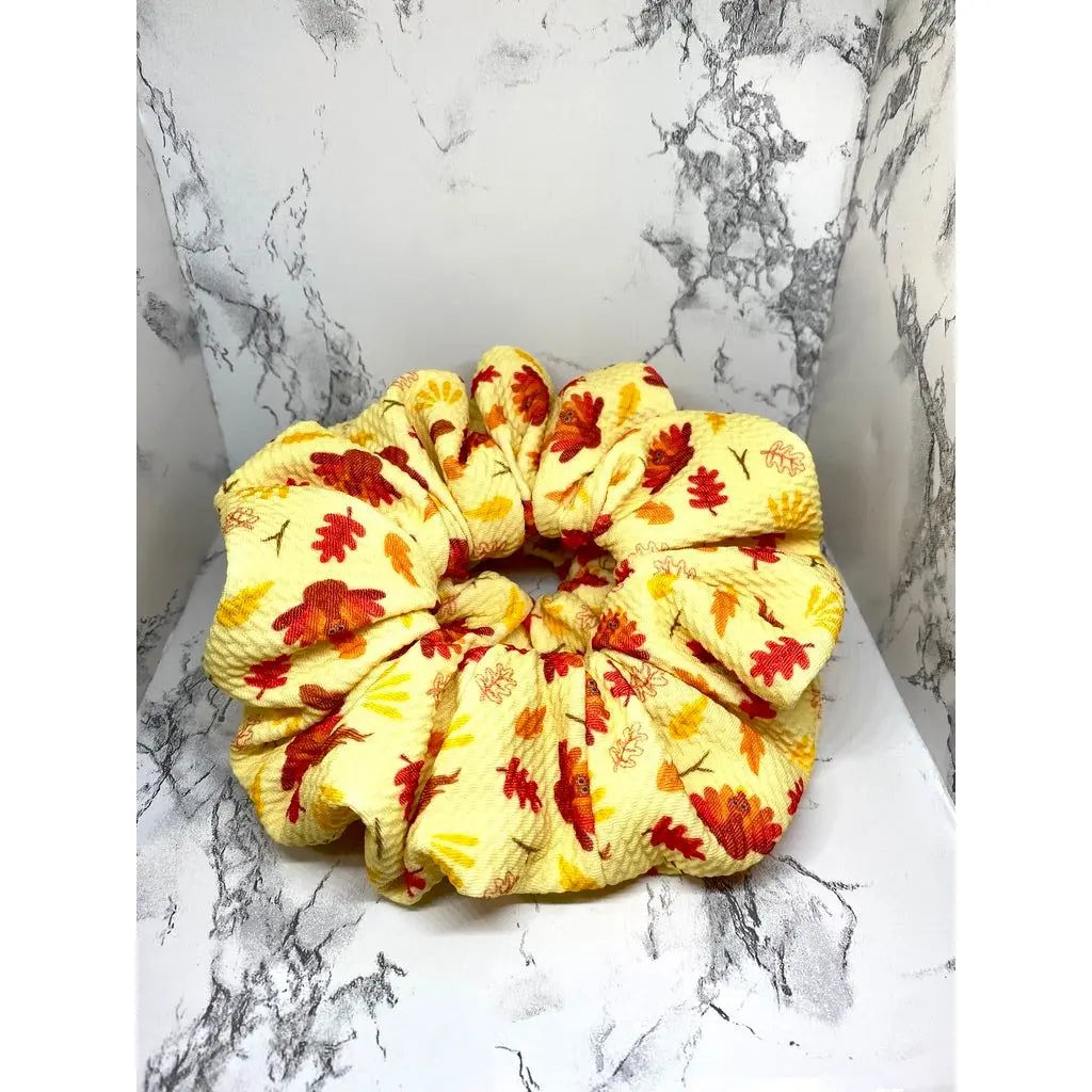 Turkey and Leaves Thanksgiving Bullet Scrunchie
