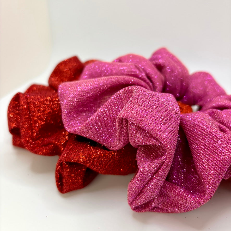 Pink & Red Sparkle Scrunchie Set