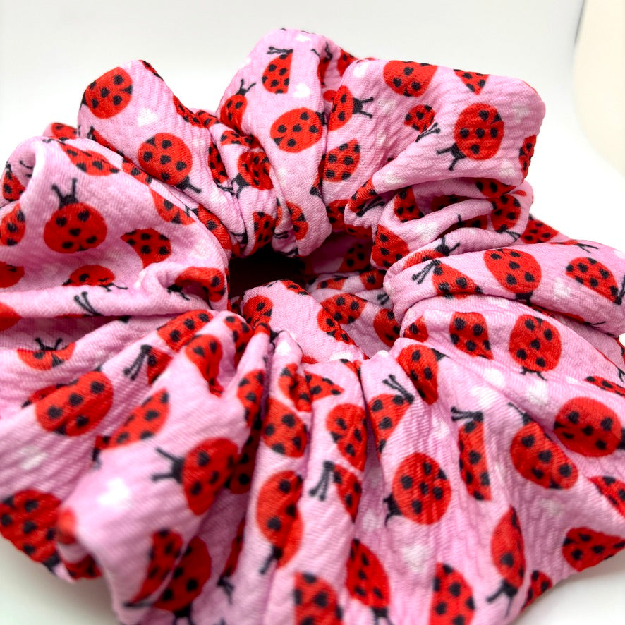 Pink Ladybug Spring Bullet Scrunchie