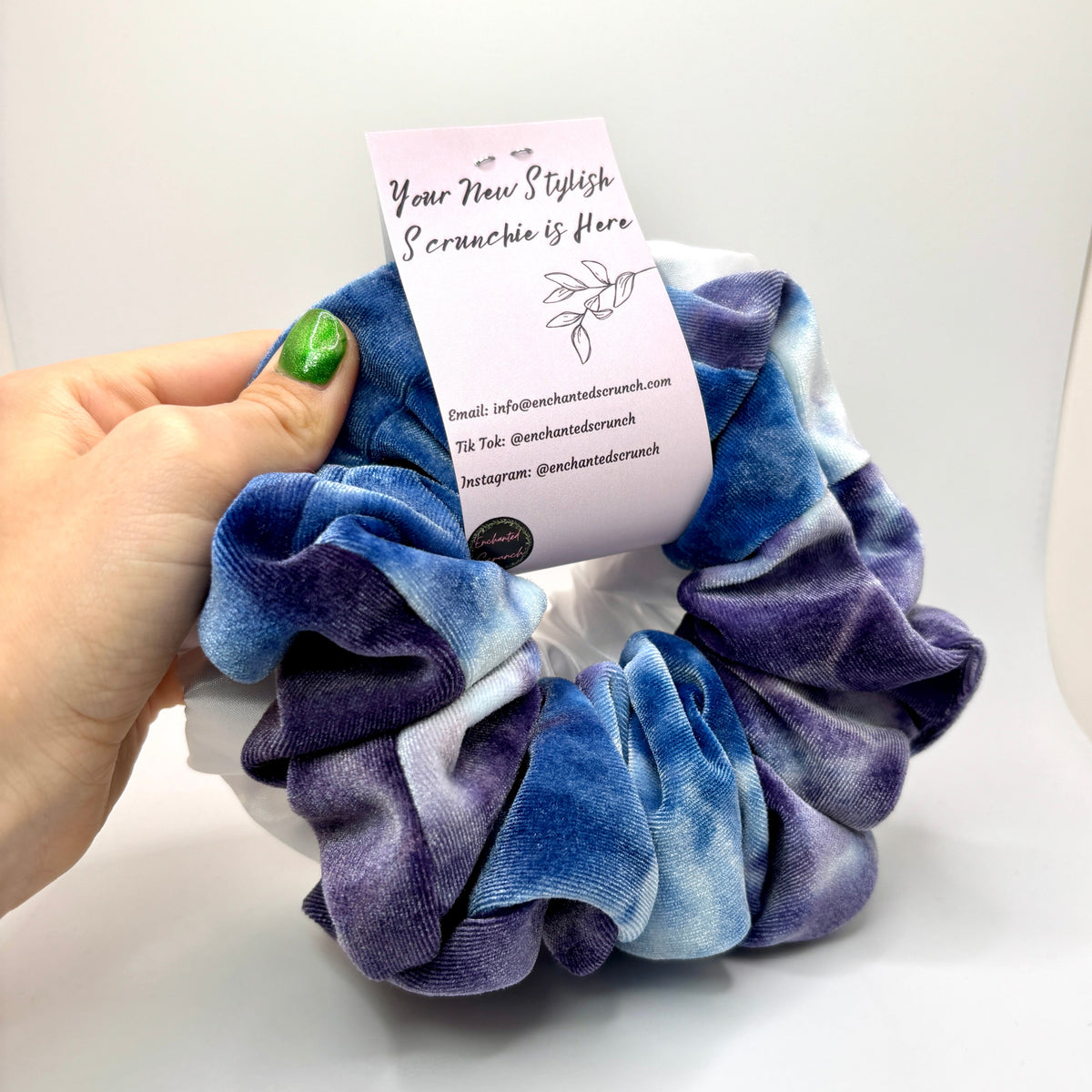 Blue Purple Tie Dye & White Scrunchie Set