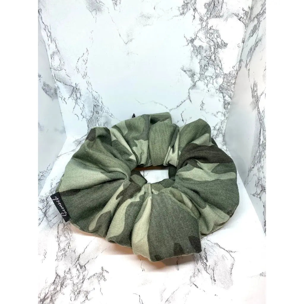 Green Camouflage Knit Scrunchie