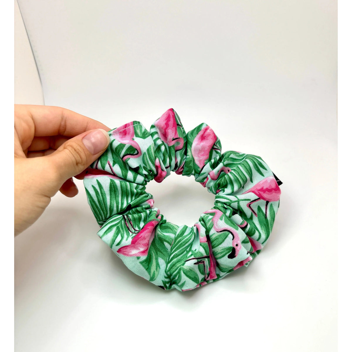 Mini Palm Leaf Flamingos Summer Scrunchie