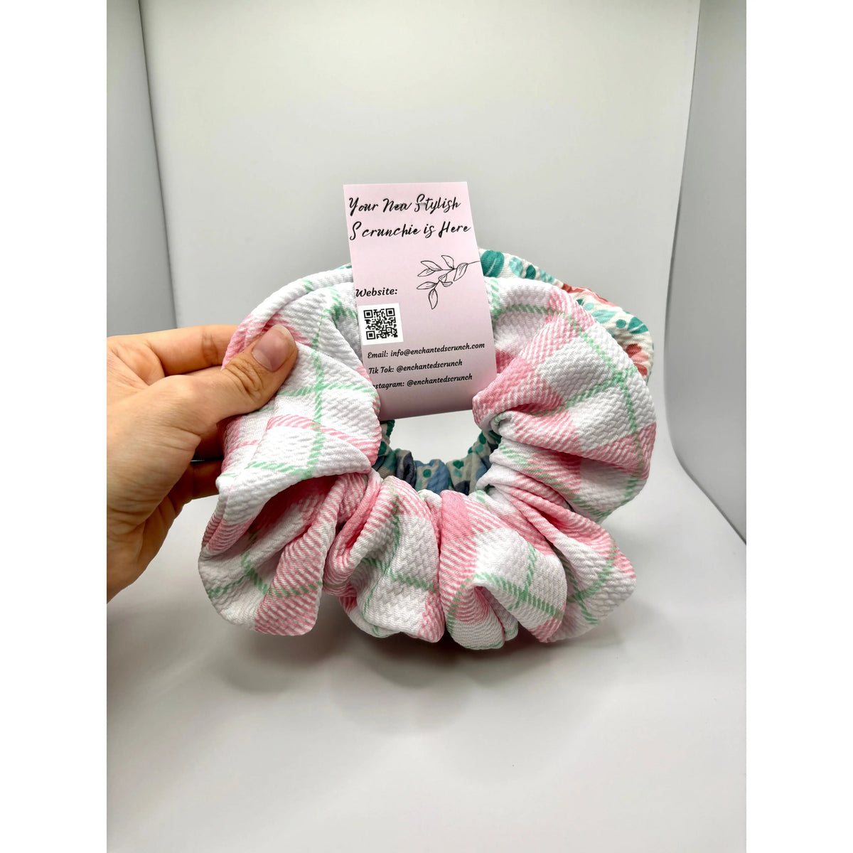 Blue Floral & Pink Gingham Scrunchie Set