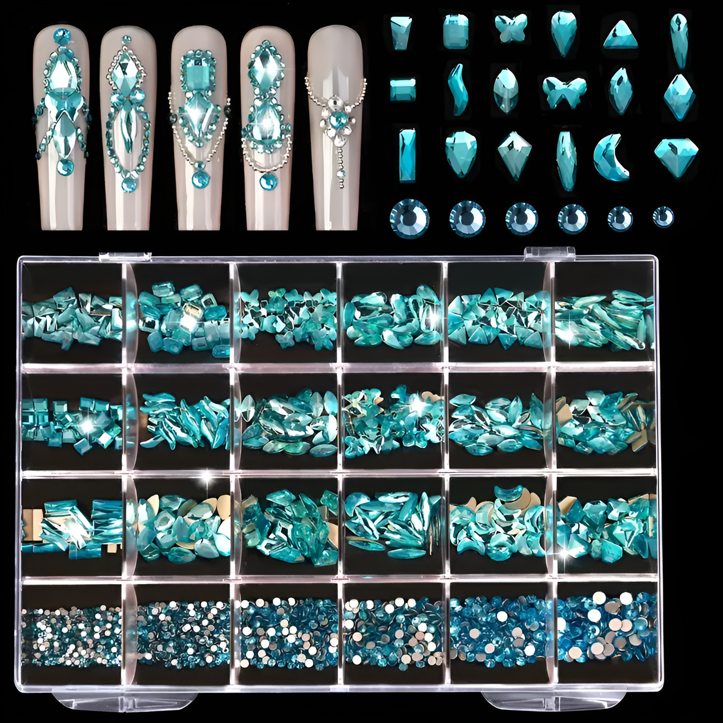 LUXURY CRYSTAL RHINESTONE 24-GRID - TEAL