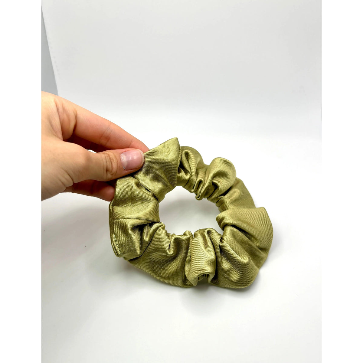 Mini Golden Olive Stretch Silk Scrunchie