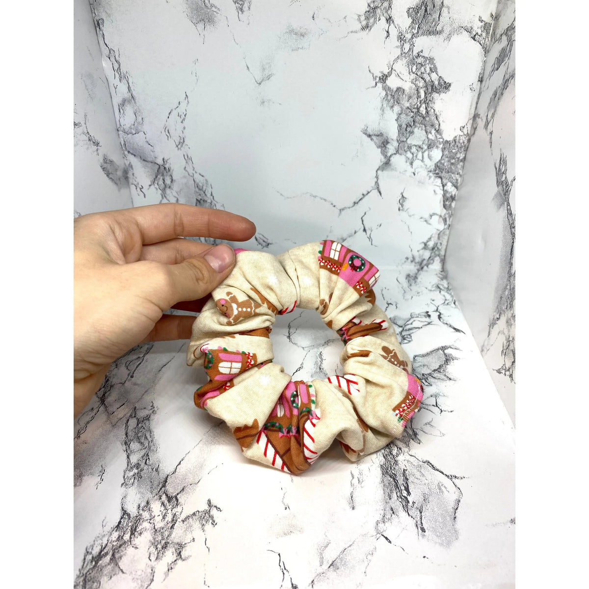 Mini Beige Gingerbread Christmas Scrunchie
