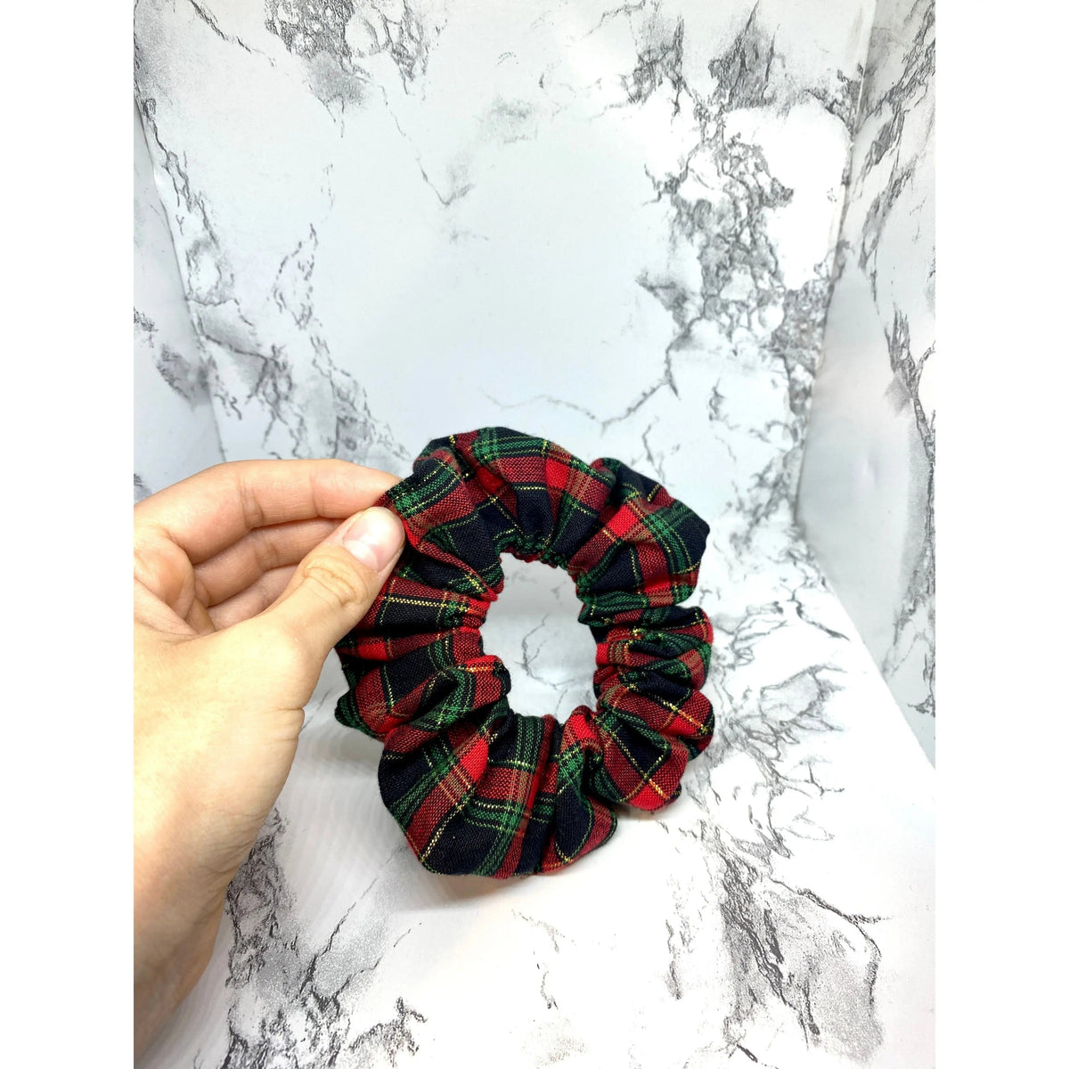 Mini Gold Sparkle Plaid Christmas Scrunchie