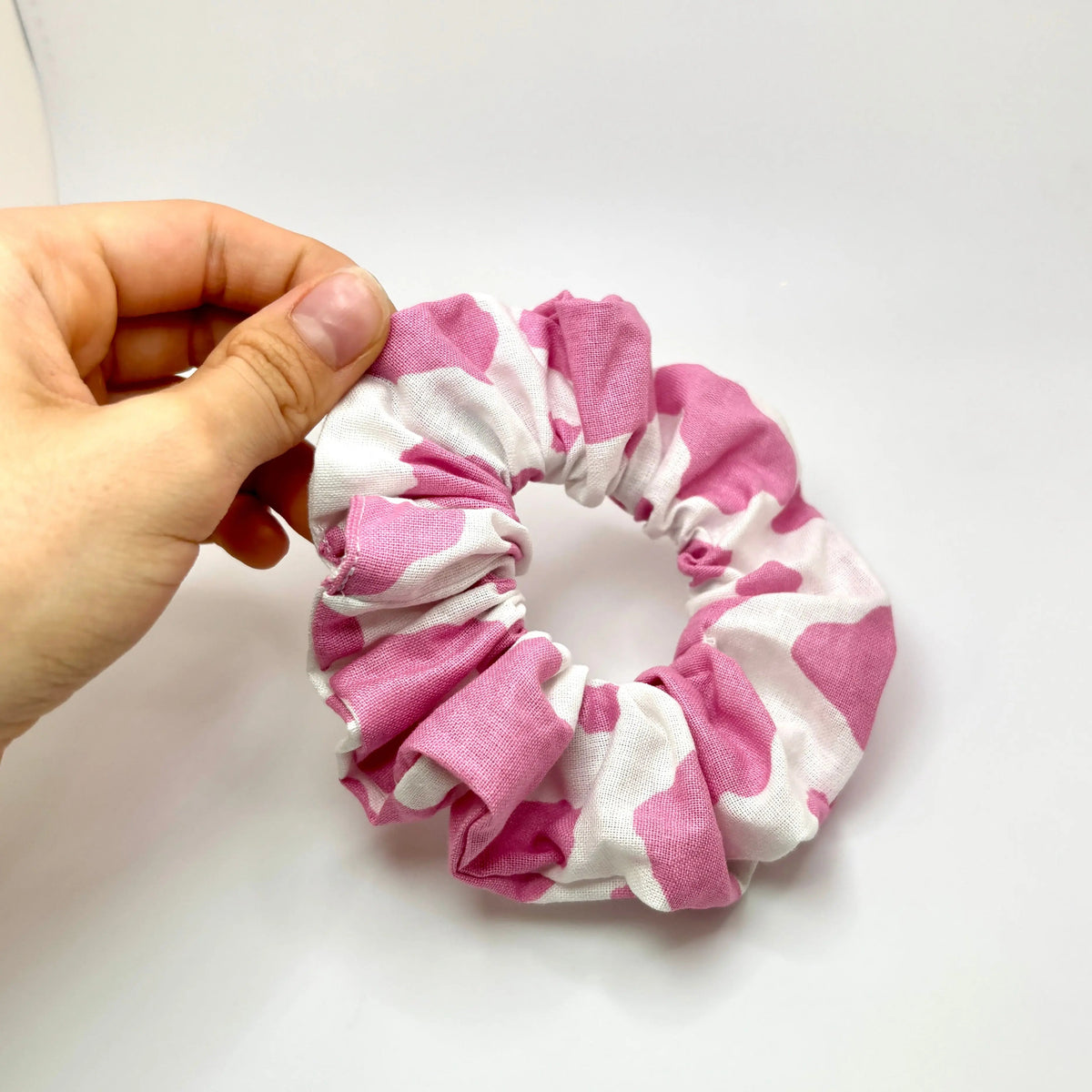 Mini Pink Cow Print Scrunchie