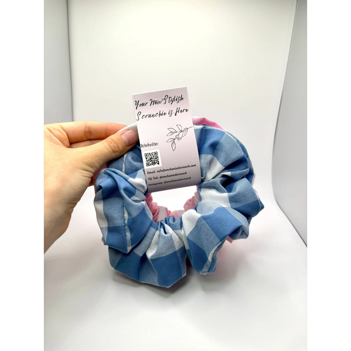 Pink & Blue Gingham Scrunchie Set