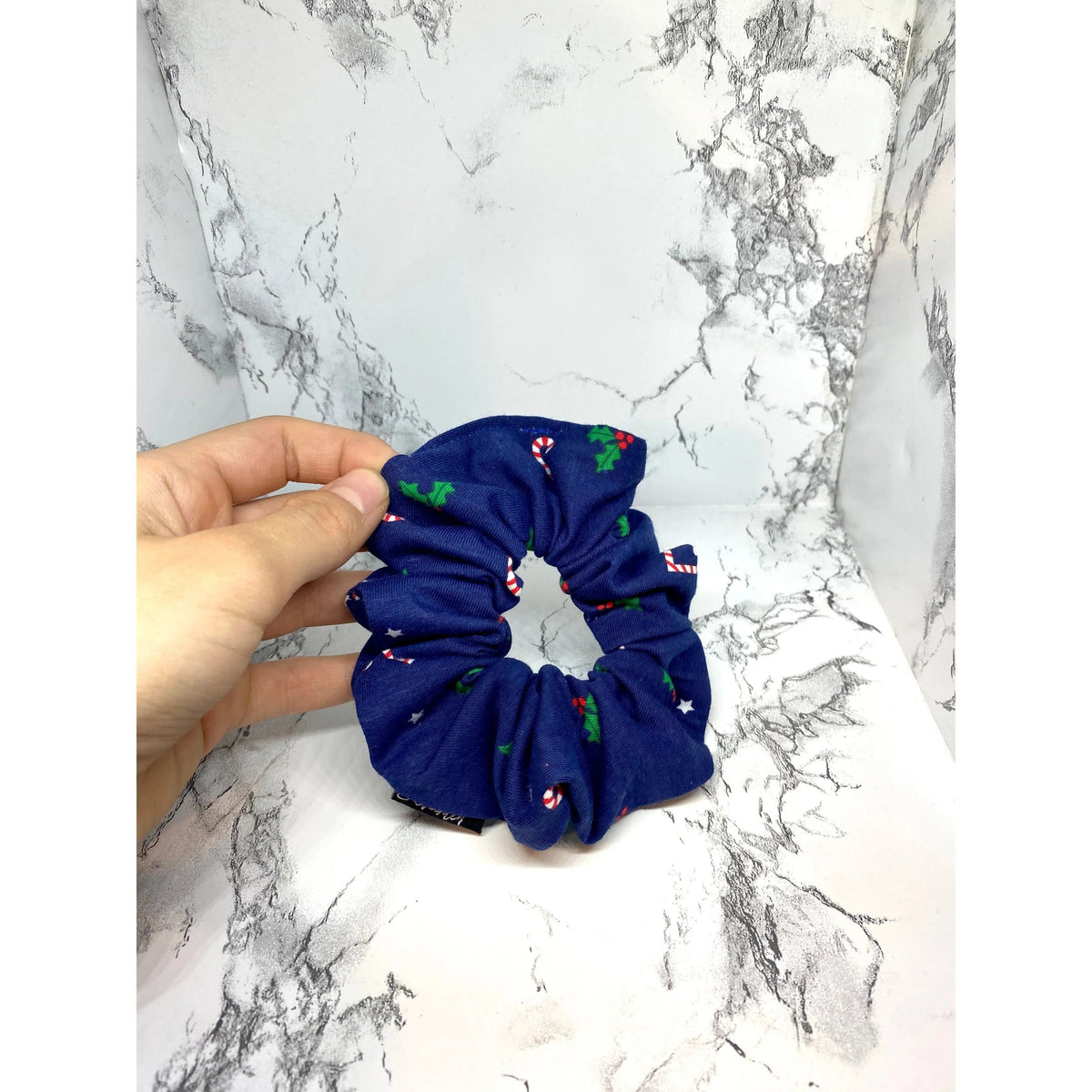 Mini Navy Candy Cane Christmas Scrunchie
