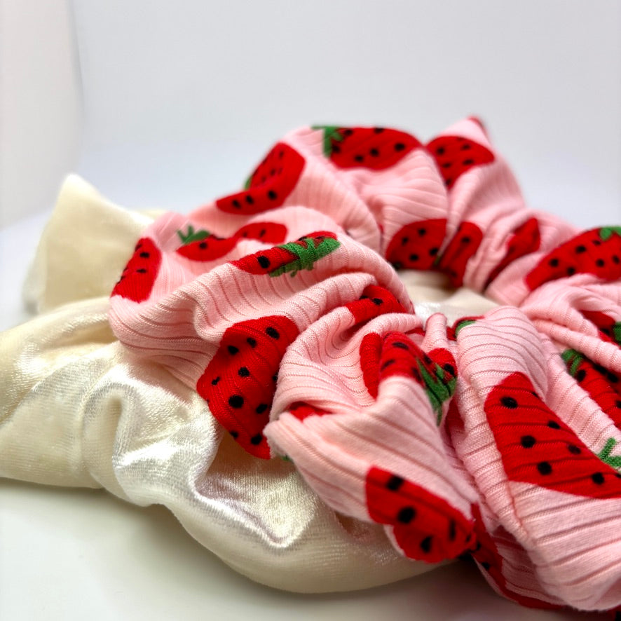 Strawberry & Ivory Scrunchie Set
