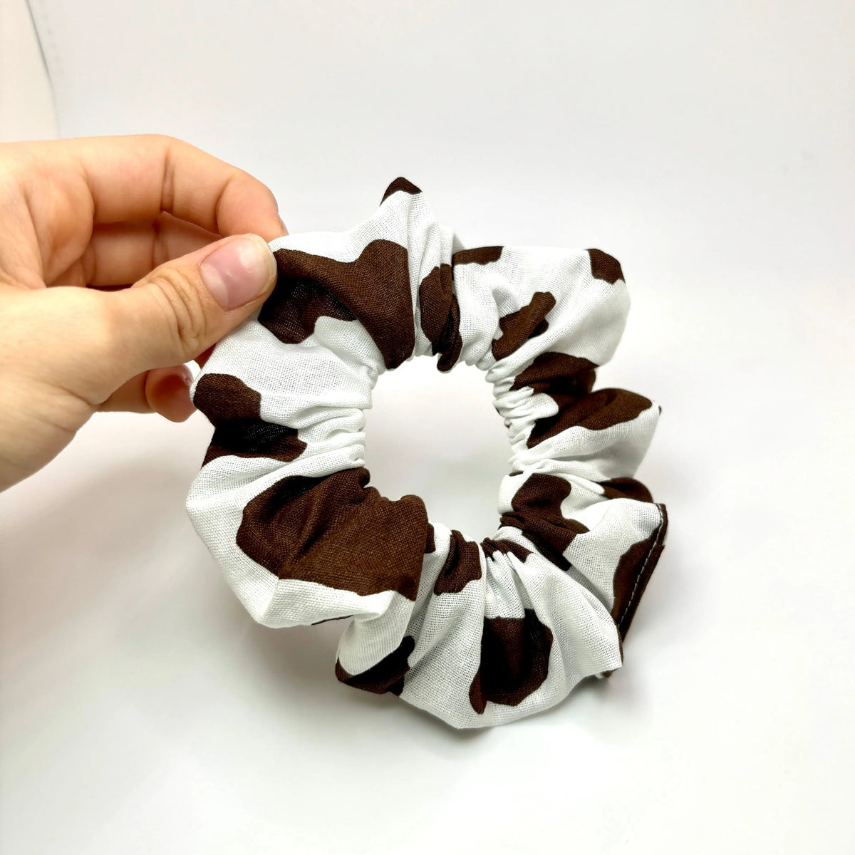 Mini Brown Cow Print Scrunchie