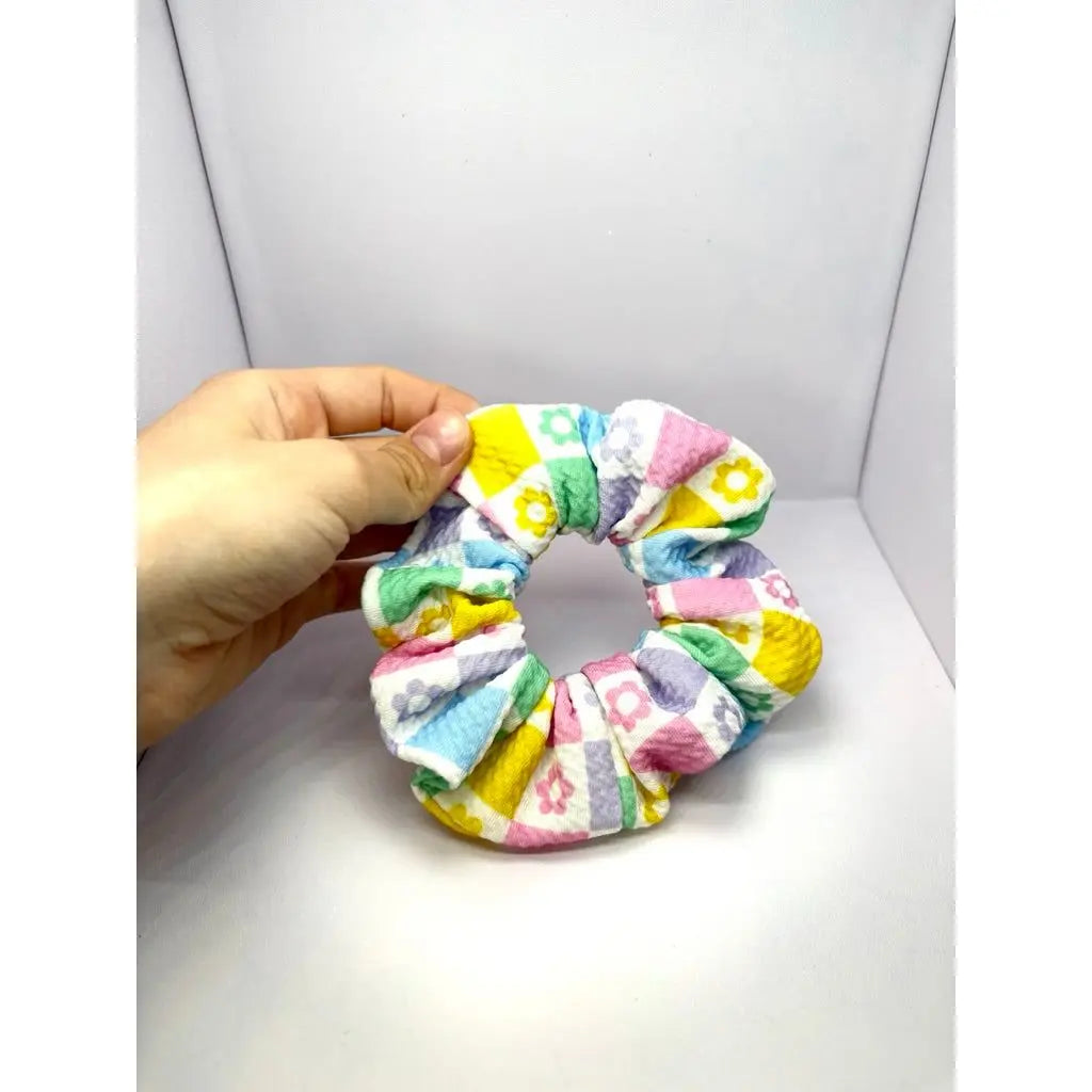 Mini Floral Checkered Spring Bullet Scrunchie