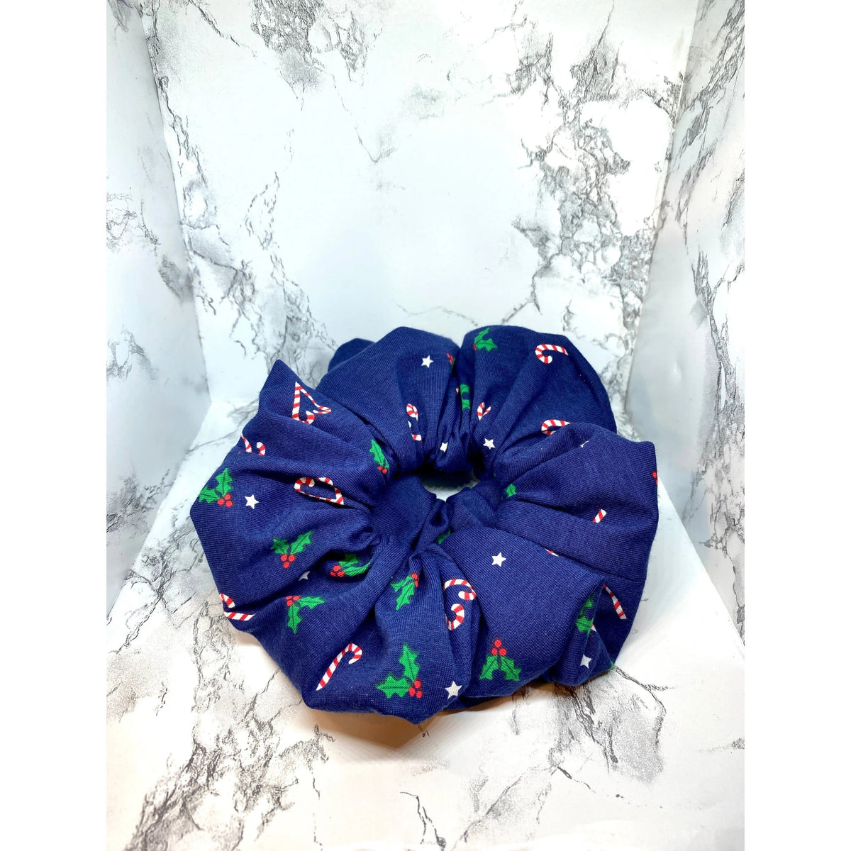 Navy Candy Cane Christmas Scrunchie