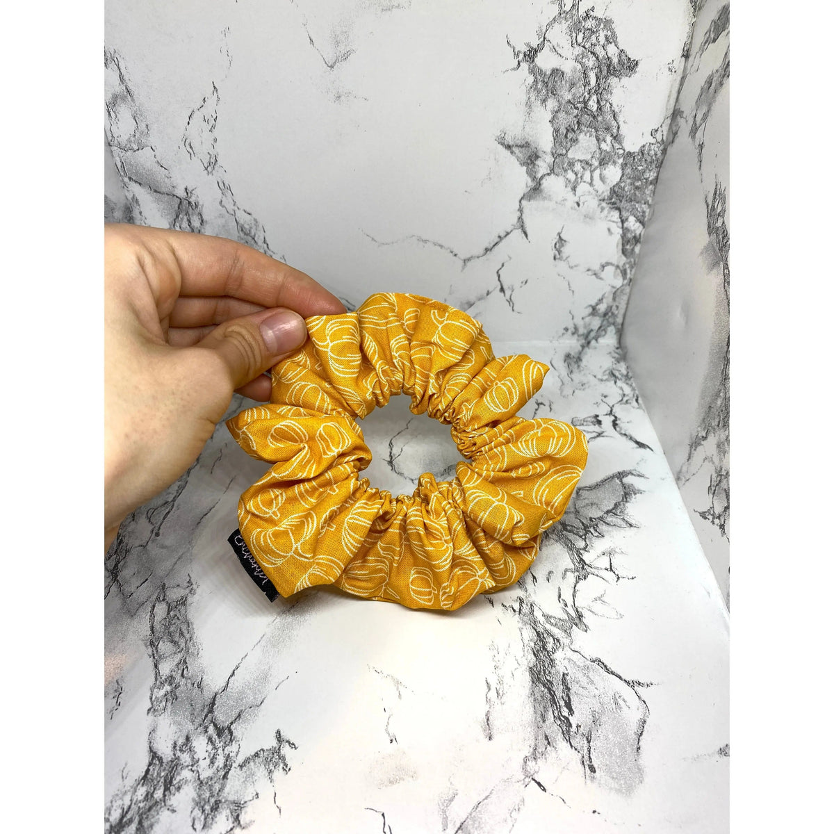 Mini Yellow Pumpkin Fall Scrunchie