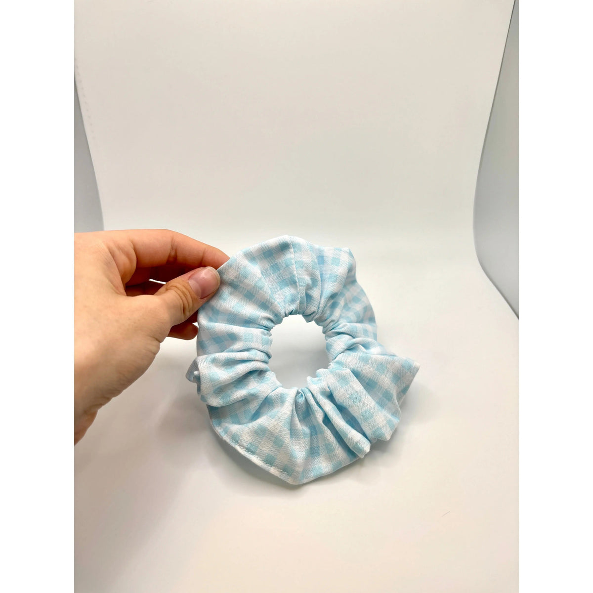 Mini Light Blue Gingham Spring Scrunchie