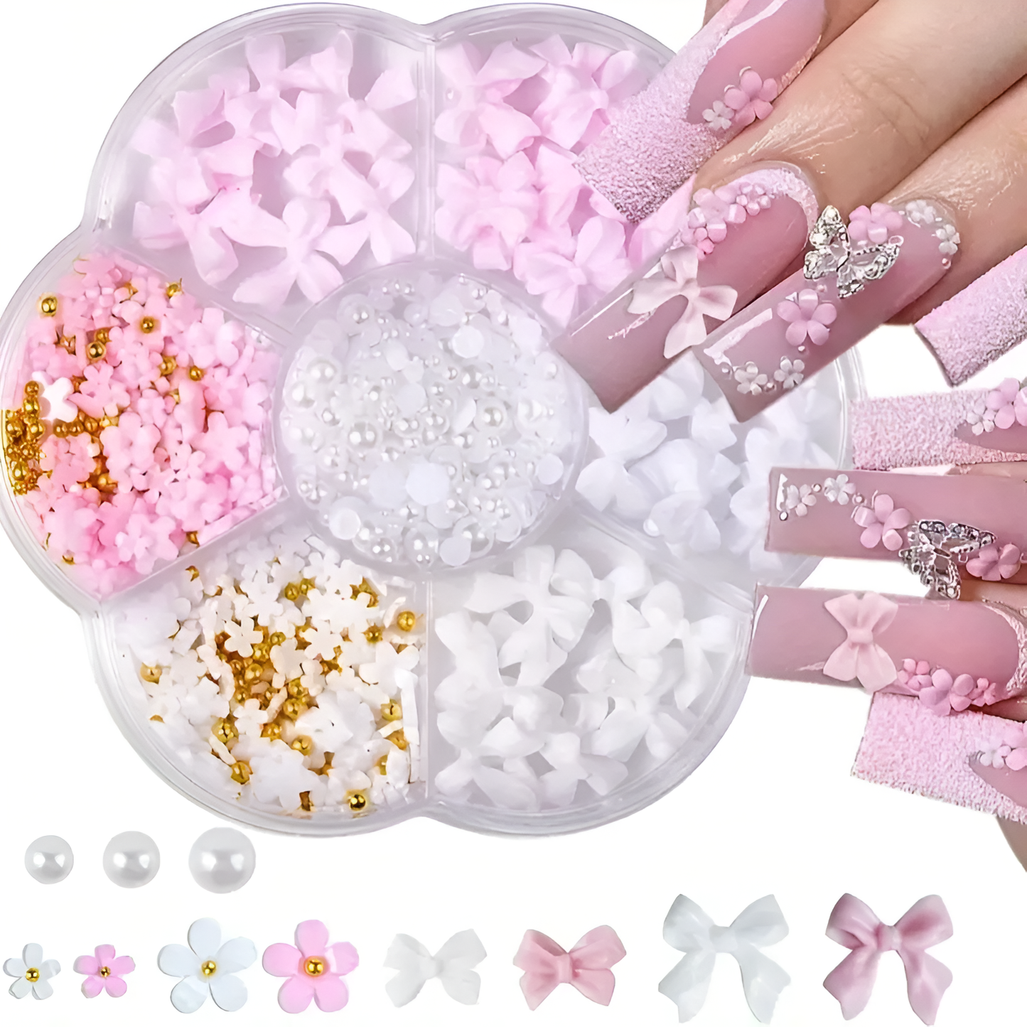 3D ACRYLIC FLOWER & BOW NAIL ART DESIGN