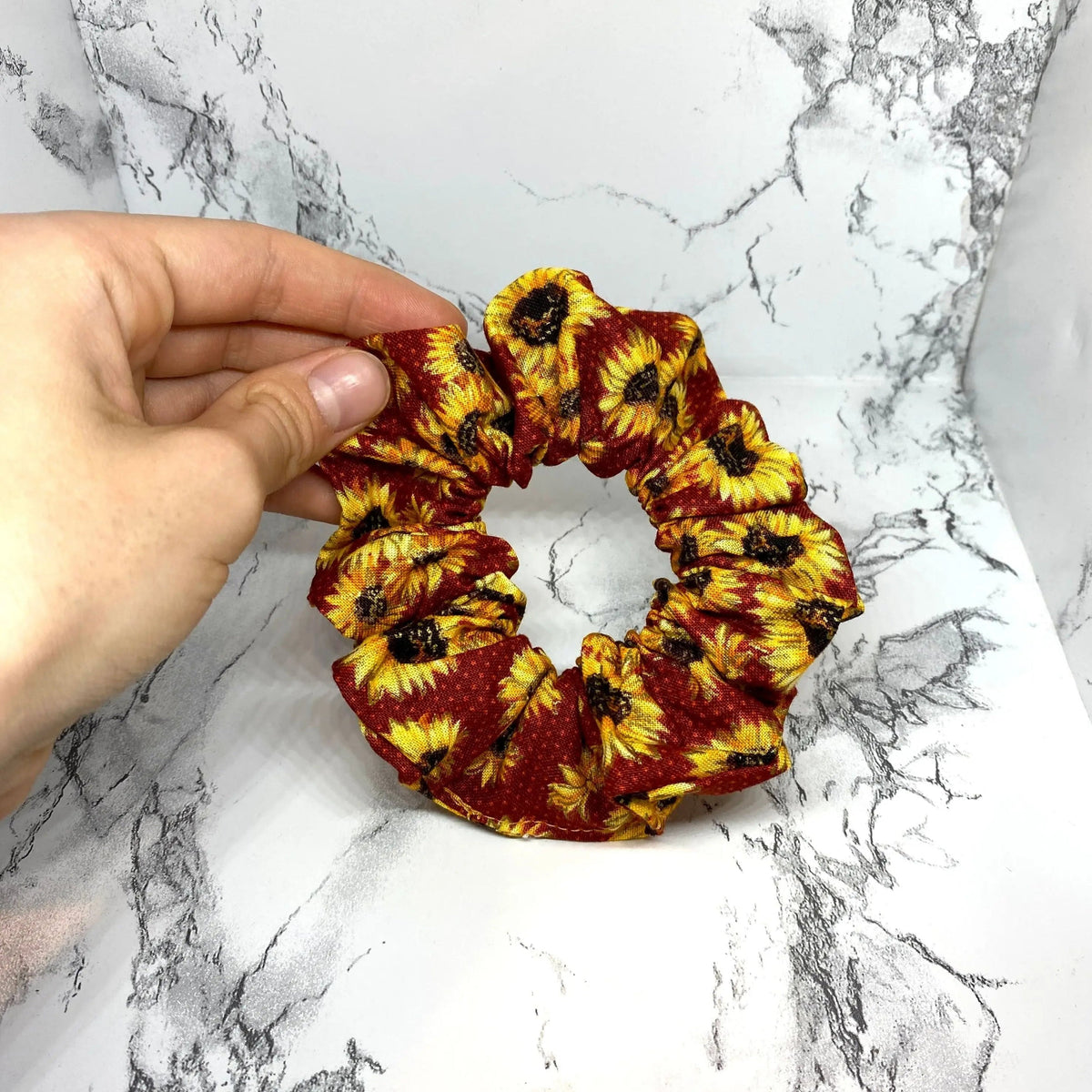 Mini Red Sunflower Fall Scrunchie