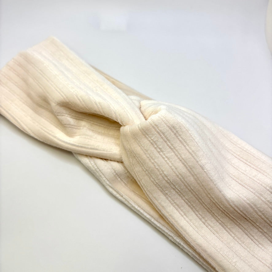 Cream Velvet Ribbed Twist Knot Headband