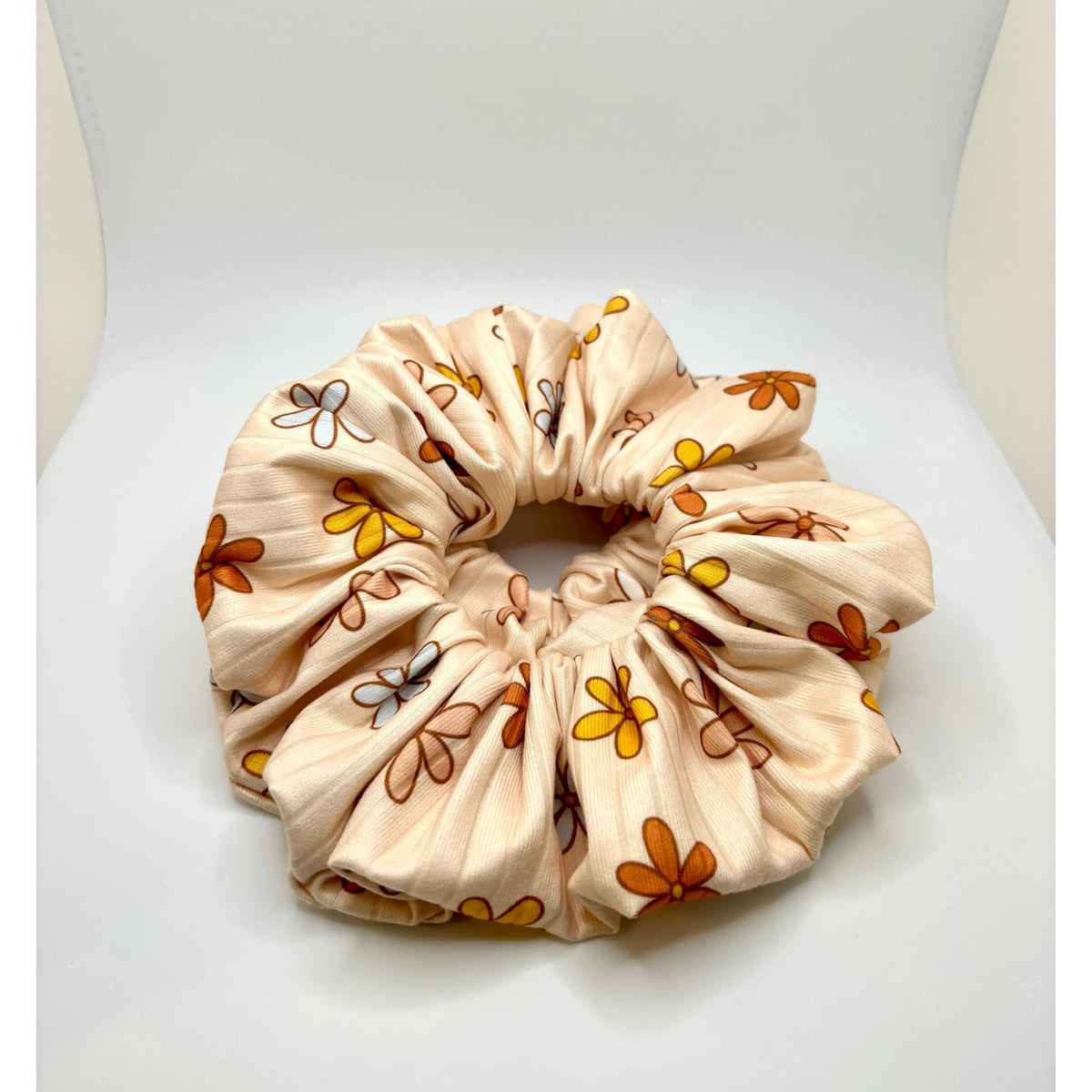 Retro Flower Summer Ribbed Scrunchie