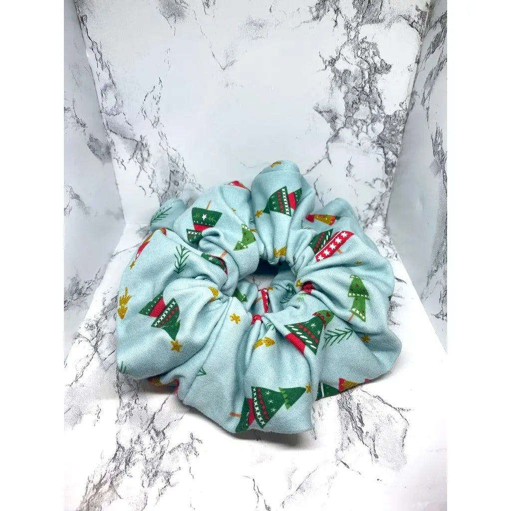 Blue Glitter Christmas Trees Christmas Scrunchie
