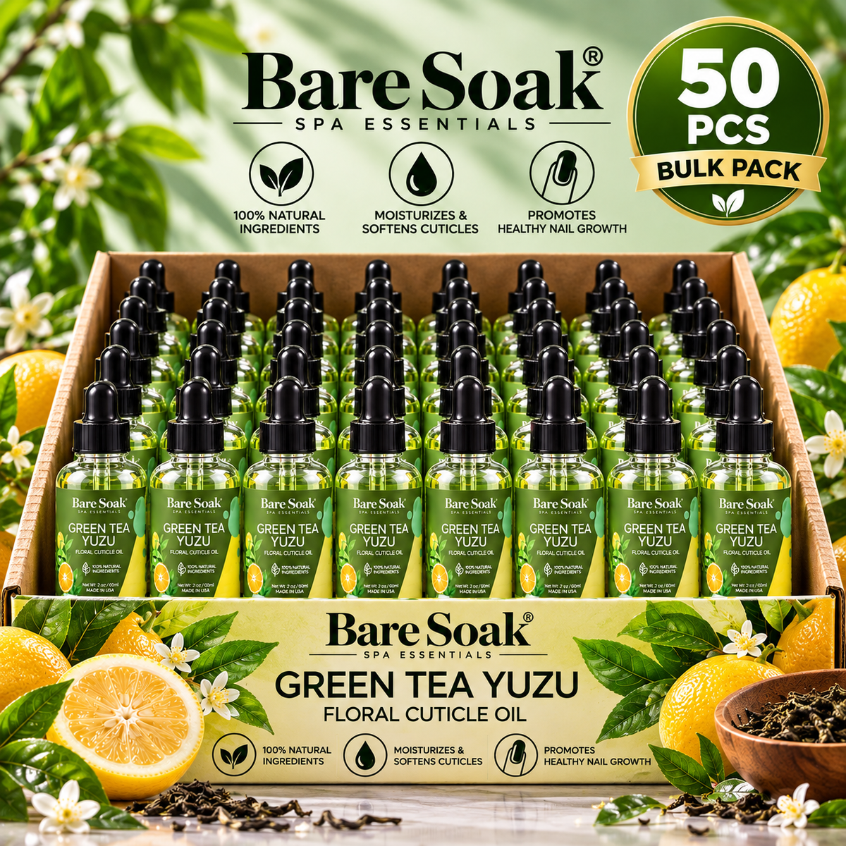 BARE SOAK CUTICLE OIL 2OZ. - GREEN TEA YUZU