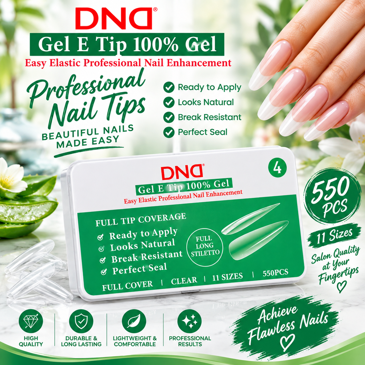 DND SOFT GEL NAIL TIP NO.4 - FULL LONG STILETTO