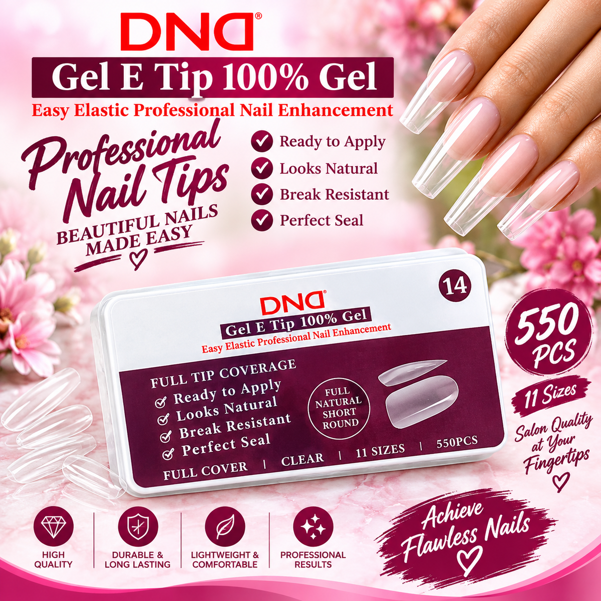 DND SOFT GEL NAIL TIP NO.14 - FULL NATURAL SHORT ROUND