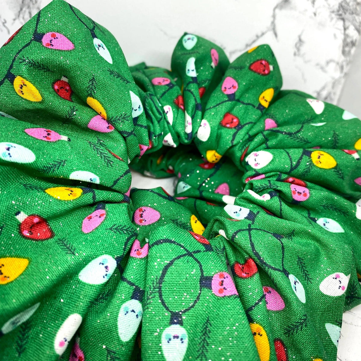 Glitter Green Christmas Lights Scrunchie