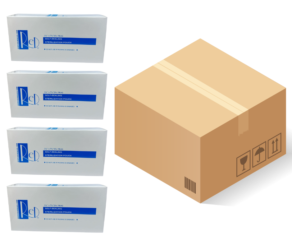 RED NAIL STERILIZATION POUCHES 3-1/2" x 10" (9 x 25cm)