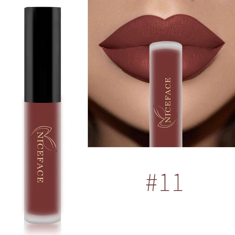 NICEFACE Matte Liquid Lipstick Waterproof Long Lasting Lip Gloss Tint Sexy Red Nude Purple Metallic Lipsticks Makeup Cosmetics