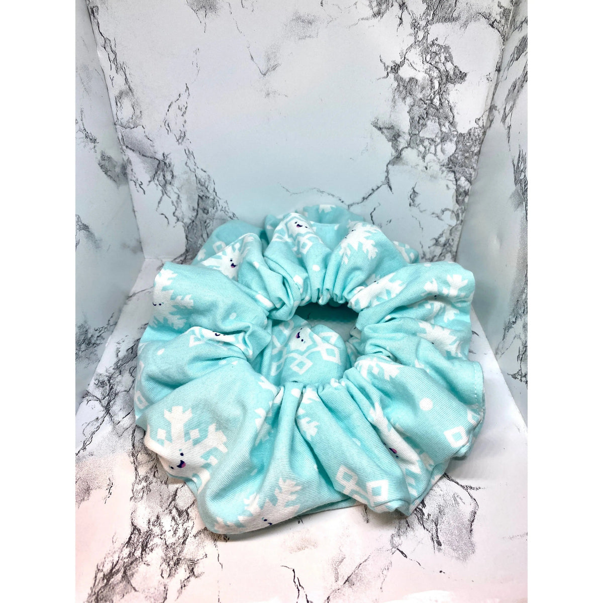 Light Blue Snowflake Winter Scrunchie