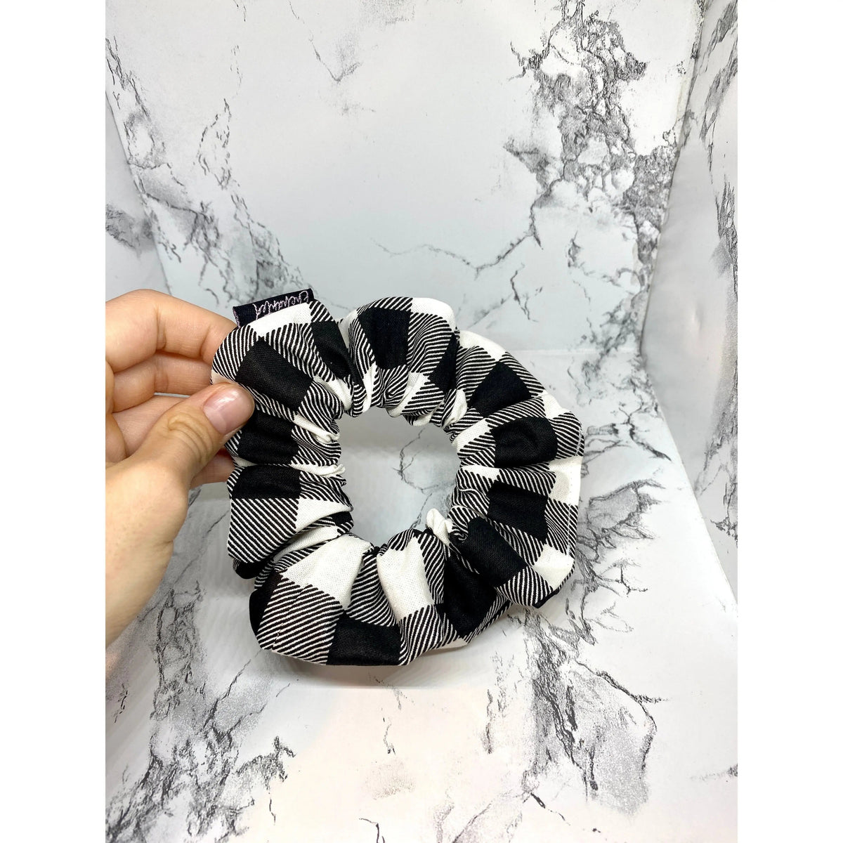 Mini Black and White Buffalo Christmas Scrunchie