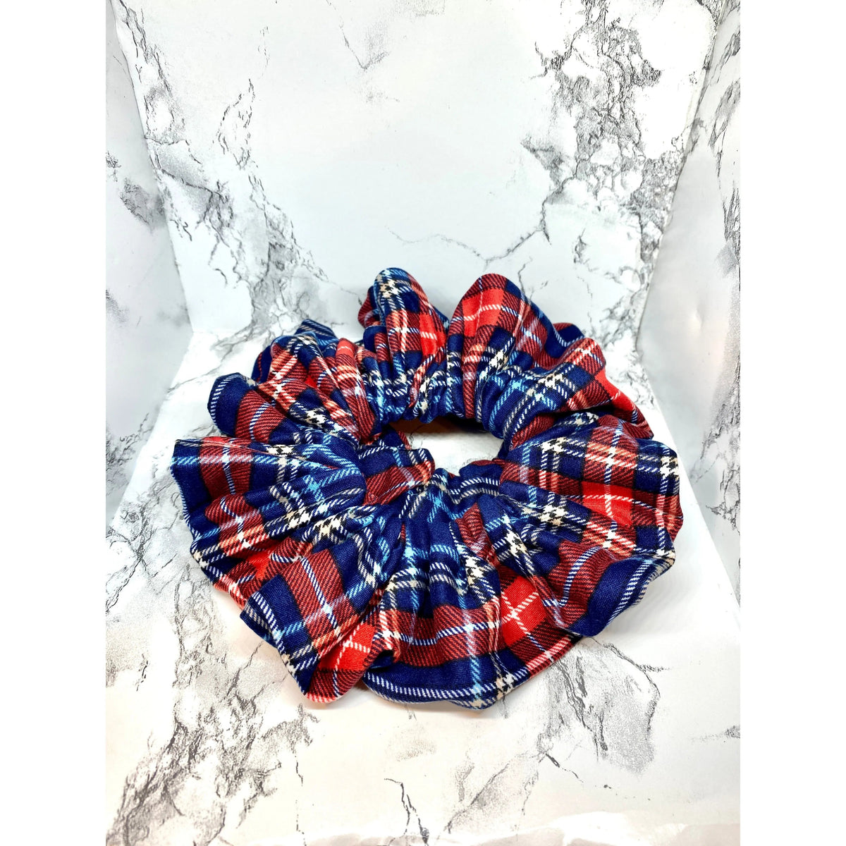 Blue and Red Plaid Christmas Scrunchie