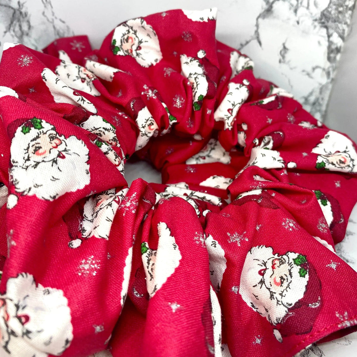 Red Santa Glitter Christmas Scrunchie