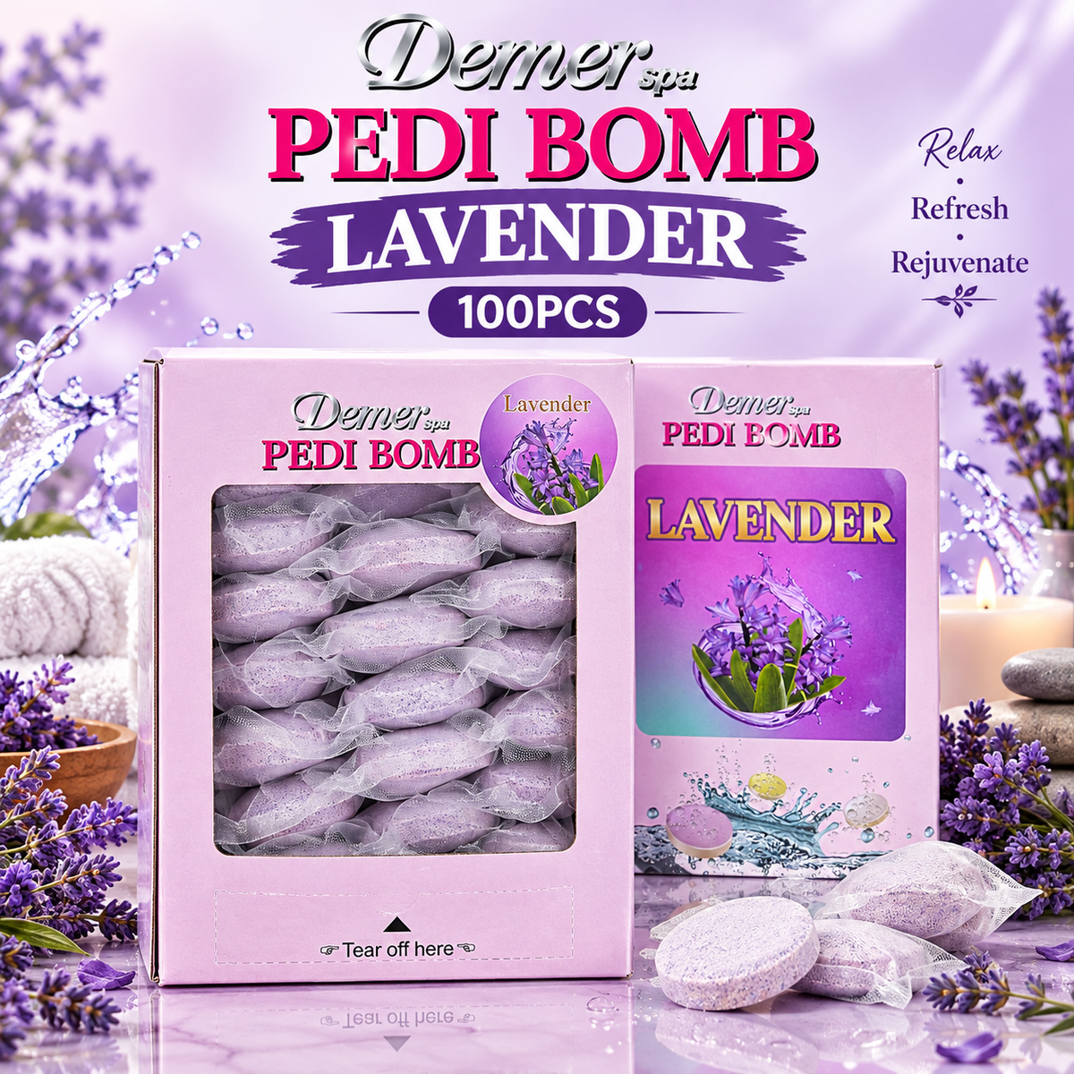 DEMER PEDI BOMB 100PCS/BOX - LAVENDER