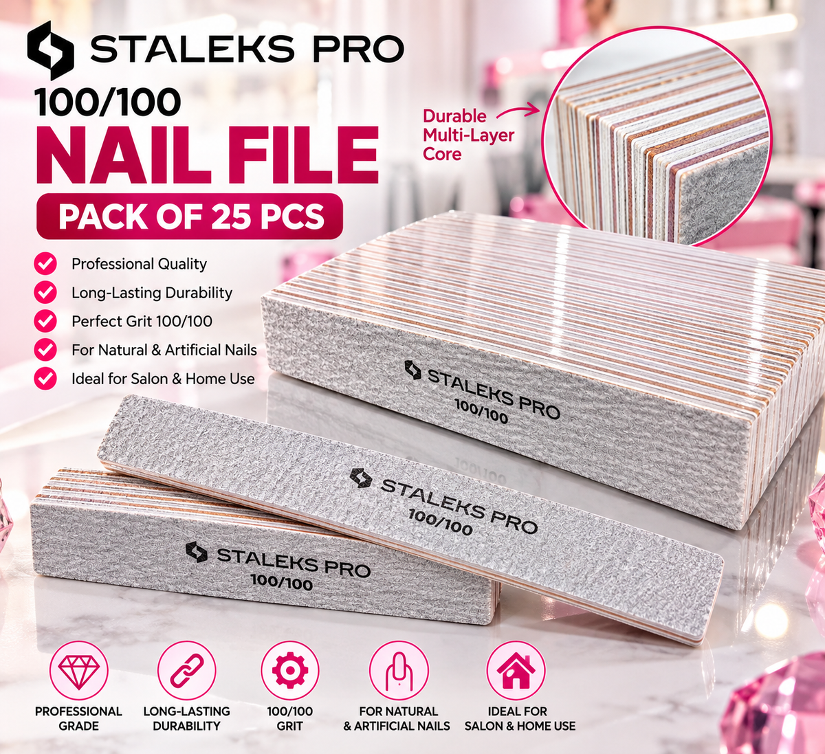STALEKS PRO JUMBO NAIL FILE 100/100 (PACK OF 25PCS)