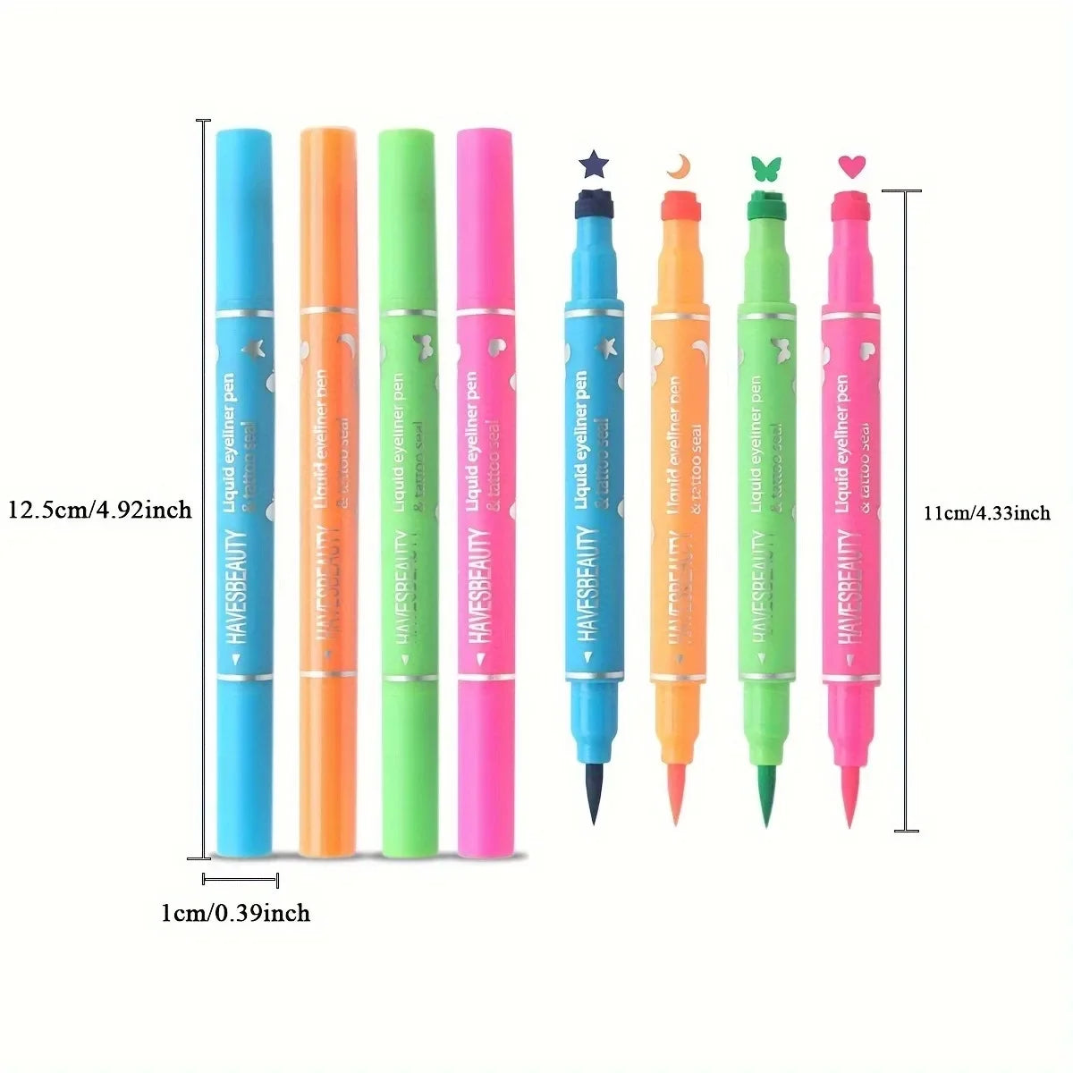 Double-head Liquid Stamp Eyeliner Set, 4 Styles/Colors Waterproof Slim Gel Felt Tip Liquid Eyeliner,Stars Hearts Moon Butterfly