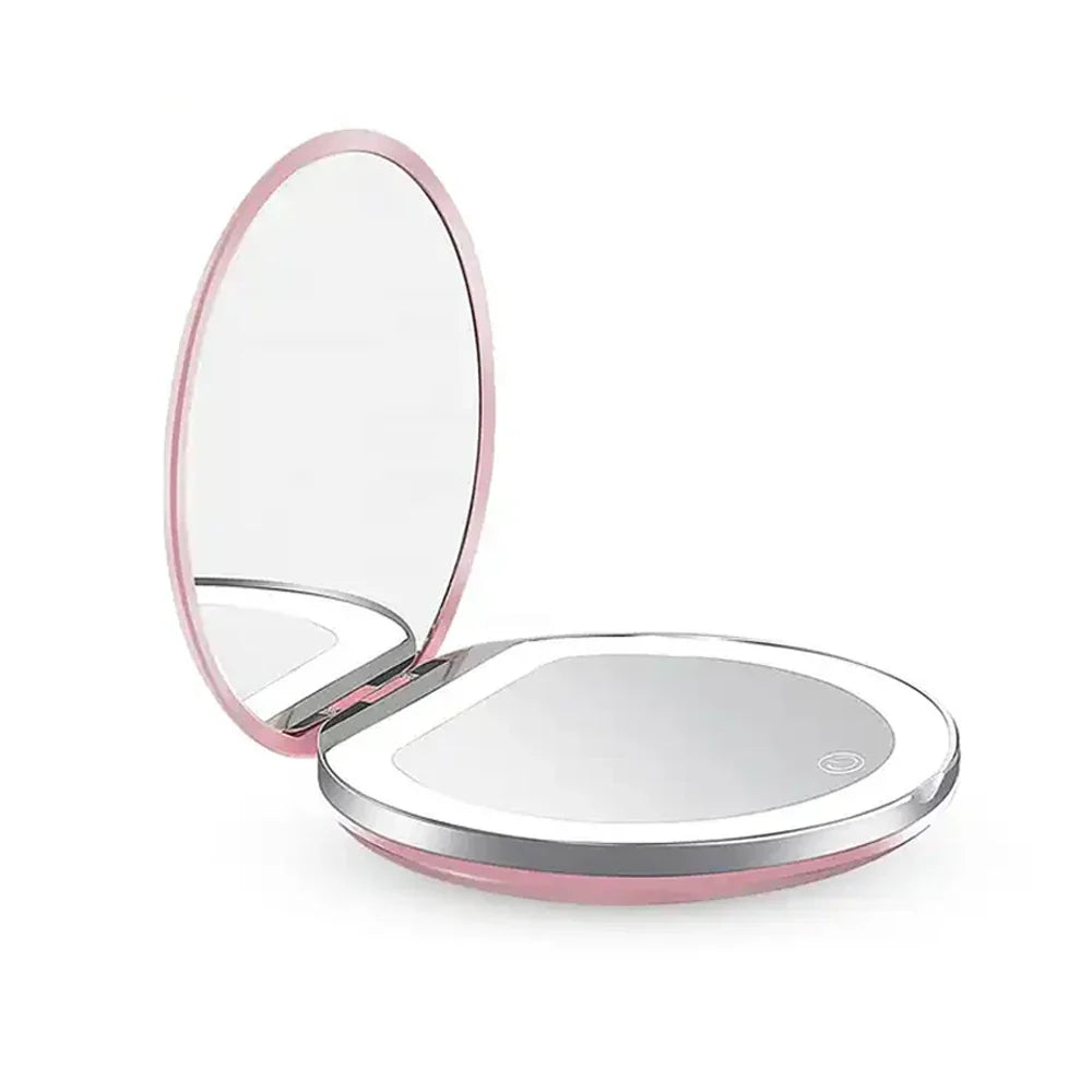 Compact Mirror with Light, 1X/3X Magnification LED Pocket Mirror with USB Data Cable, Pink Mini Mirror for Purse, Pocket,Travel