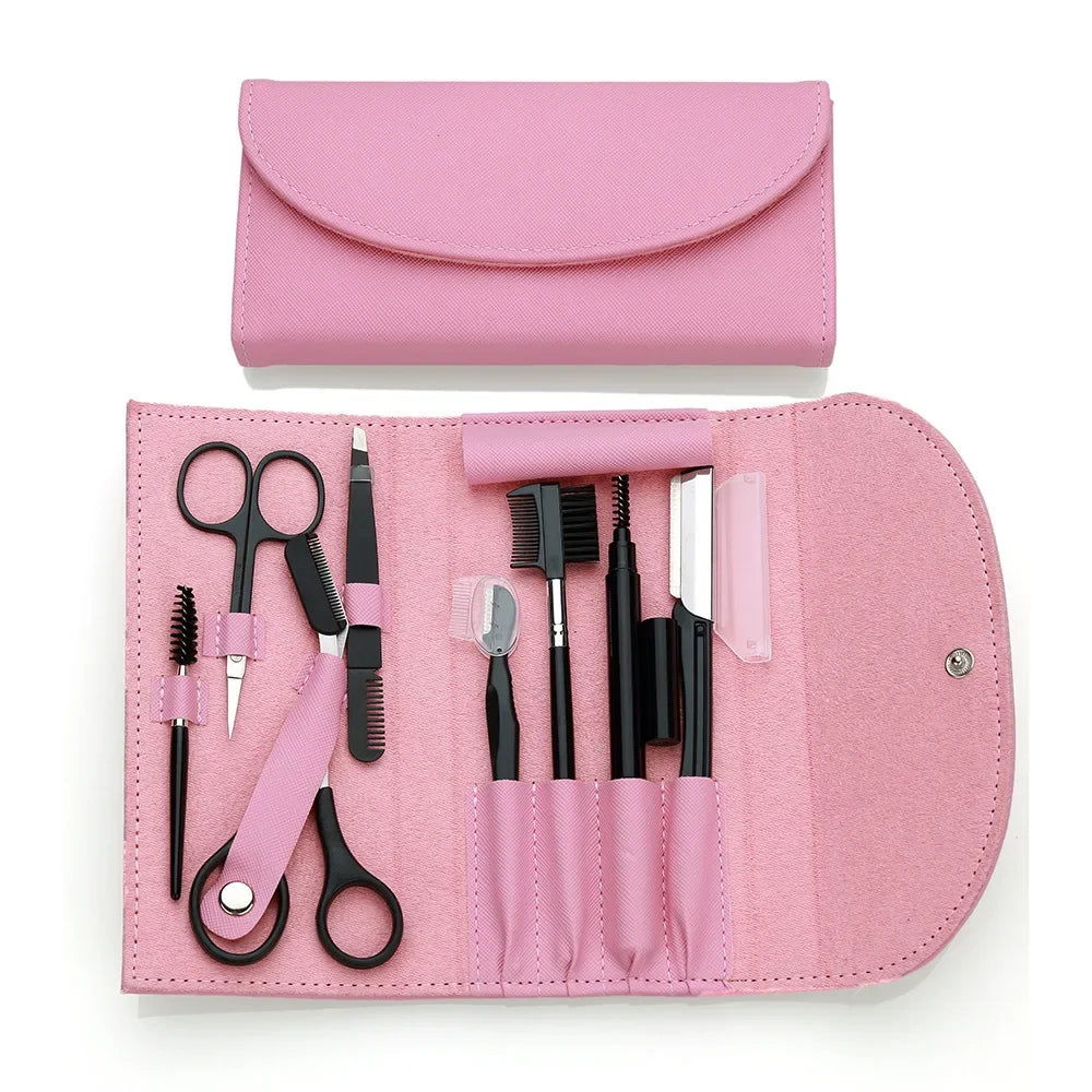 8pcs Professional Stainless Steel Eyebrow Trimming Tool Set Eyebrow Comb Eye Brow Tweezers Cutter Multi Functional Makeup Tools