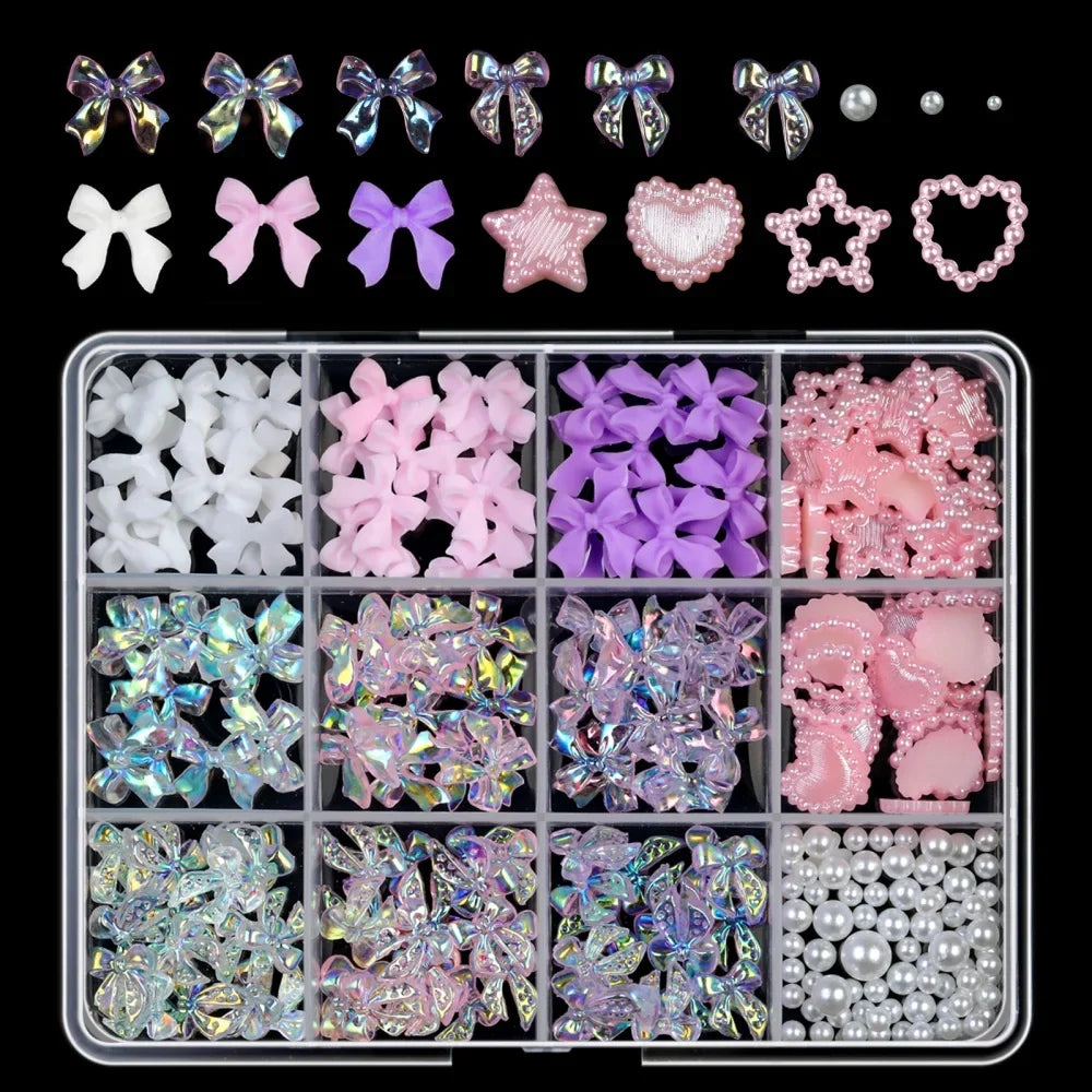 120pcs/box 3D Gold Bow Butterfly Nail Metal Charms Shiny Cute Bowtie/Diamond Star Nail Jewelry 120 Luxury Nail Art Supplies #RE4
