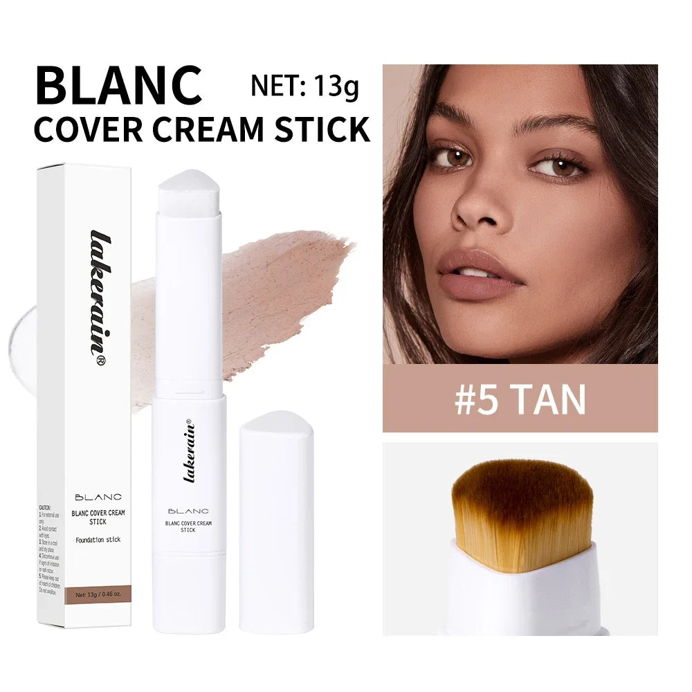 Color Changing Foundation Stick Korean Cover Cream Stick High Coverage Waterproof Dual-Ended with Brush Base Makeup