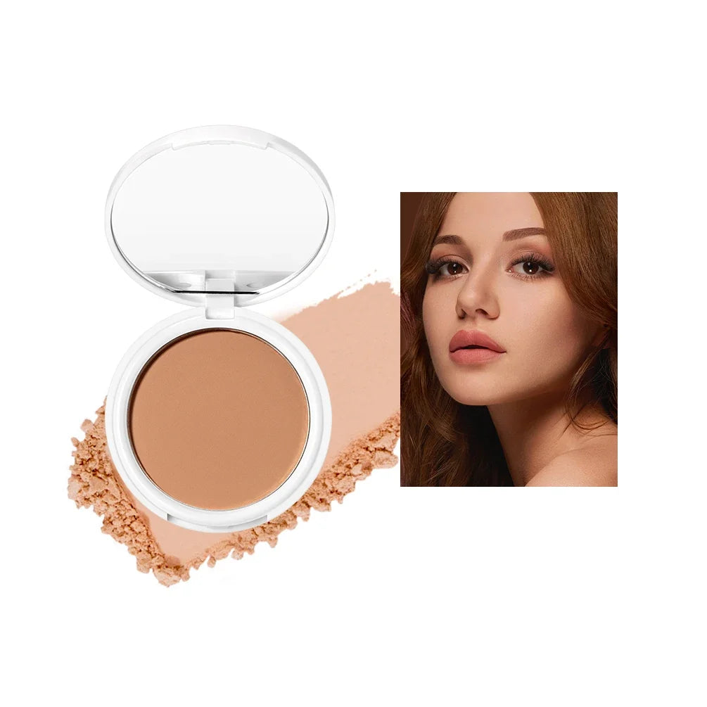 QIBEST Pressed Powder Oil-Control Long-Lasting Face Setting Powder Compact Powder Full Coverage Concealer Makeup Base Foundation