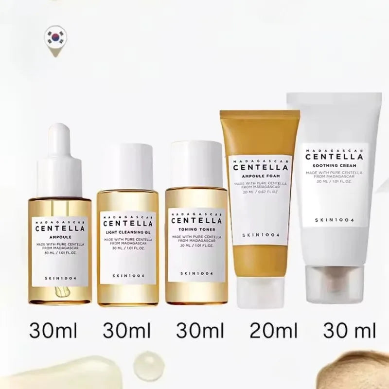 SKIN1004 Madagascar Centella Travel Kit, Toner, Ampoule, Soothing Cream, Cleansing Oil, Ampoule Foam, Basic Skincare Mini 5pcs