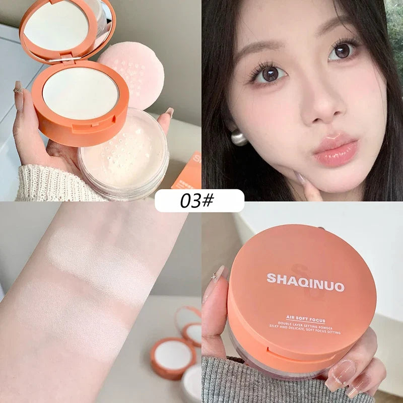 Rose Pink Makeup Loose Powder 2-in-1 Setting Powder Waterproof Oil Control Lavender Purple Transparent Pressed Powder Concealer