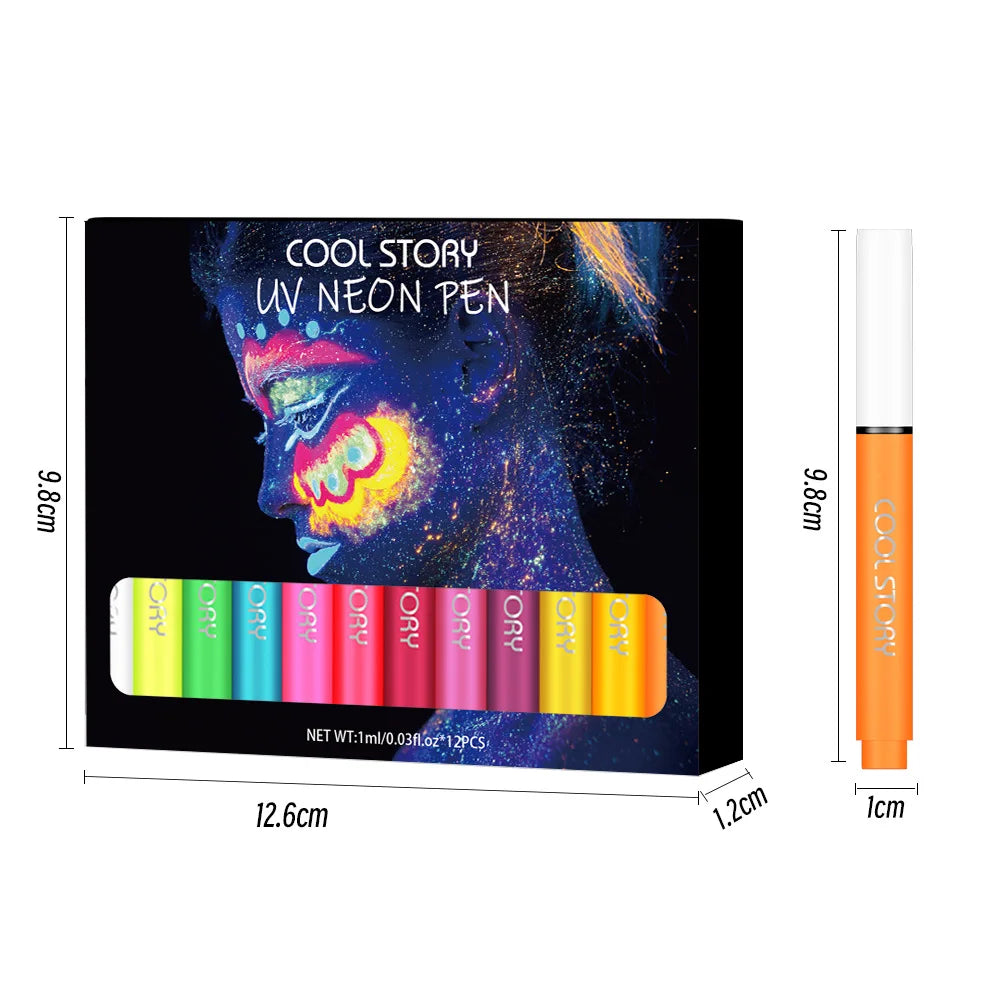 12pc Eyeliner Pencil Set,Eyeshadow Pen with Fluorescent UV Glow,Neon Body Paint Liquid Eyeliner Makeup Pen for Music Festival