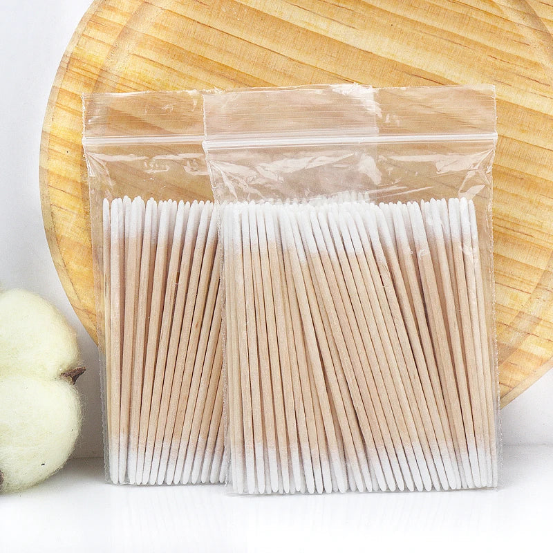 Disposable Ultra-small Double-end Wood Cotton Swab 100pcs Lint Free Micro Brushes Eyelash Extension Glue Removing Tools