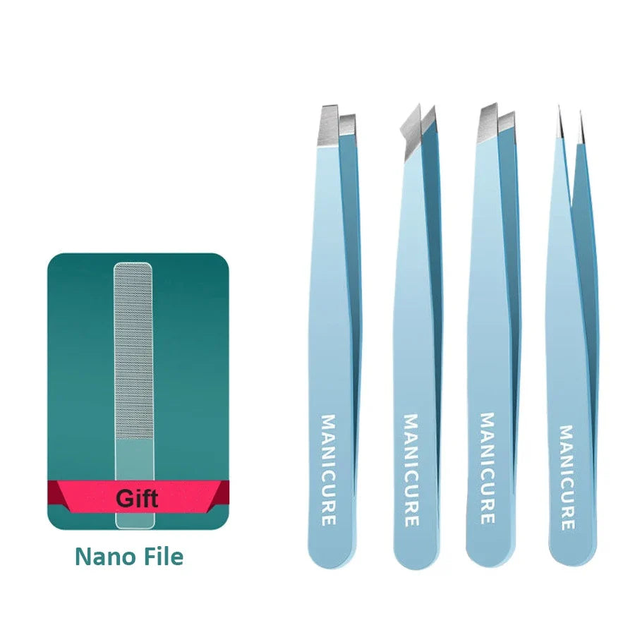 4Pcs High-Quality Eyebrow Tweezer Colorful Hair Beauty Fine Hairs Puller Stainless Steel Slanted Brow Clips Removal Makeup Tools