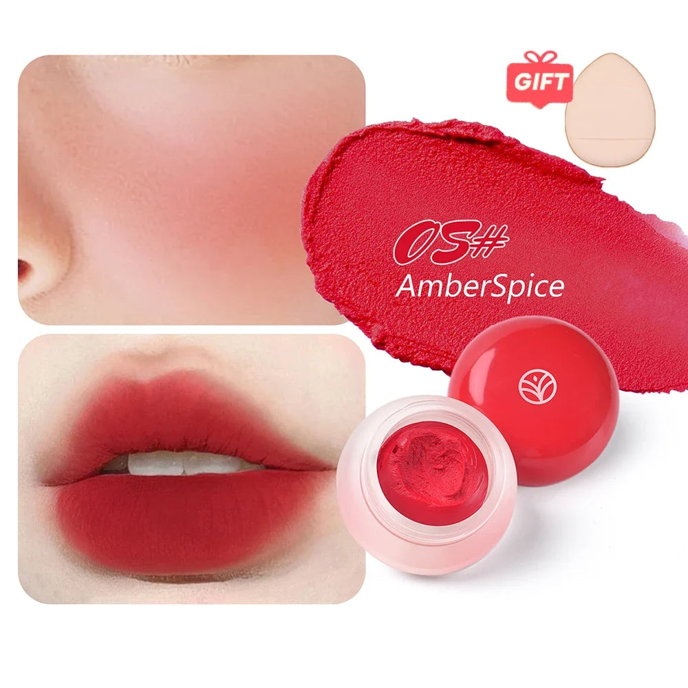 6 color optional Mousse texture powder blusher cream delicate, and has a lasting matte velvet rouge. gift A finger powder puff